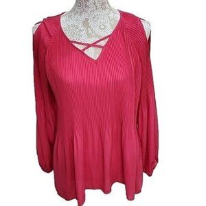 Cato Womens barbiecore pink Long Sleeve cold shoulder peplum Top Medium